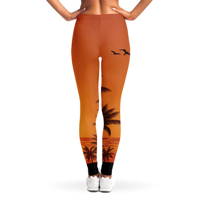 Palm Tree Beach Sunset Print Women's Leggings