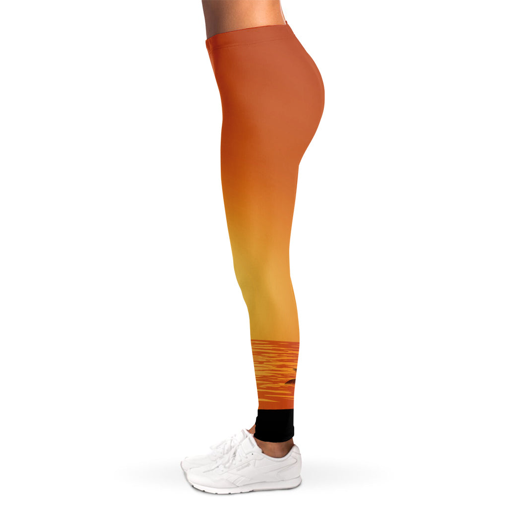 Palm Tree Beach Sunset Print Women's Leggings