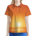 Palm Tree Beach Sunset Print Women's Polo Shirt