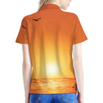 Palm Tree Beach Sunset Print Women's Polo Shirt