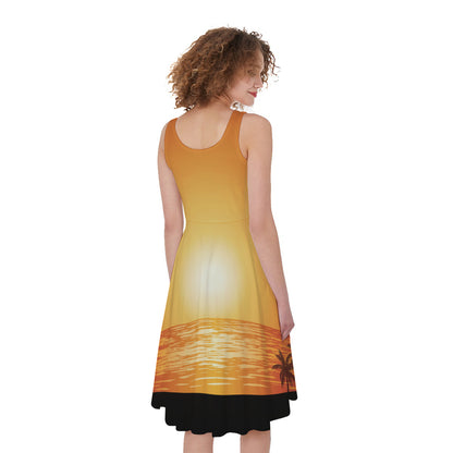 Palm Tree Beach Sunset Print Women's Sleeveless Dress