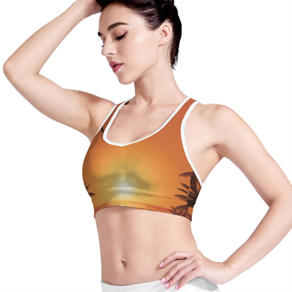 Palm Tree Beach Sunset Print Women's Sports Bra
