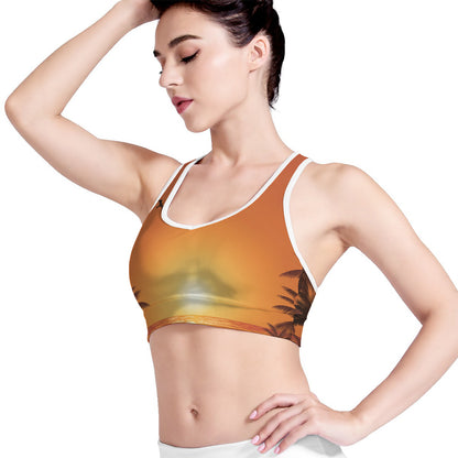Palm Tree Beach Sunset Print Women's Sports Bra