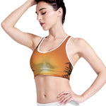 Palm Tree Beach Sunset Print Women's Sports Bra