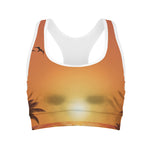Palm Tree Beach Sunset Print Women's Sports Bra