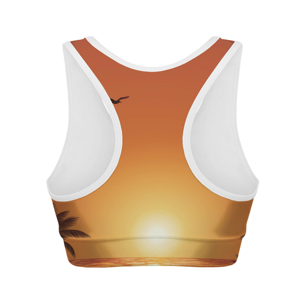 Palm Tree Beach Sunset Print Women's Sports Bra