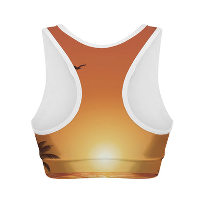 Palm Tree Beach Sunset Print Women's Sports Bra