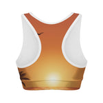 Palm Tree Beach Sunset Print Women's Sports Bra