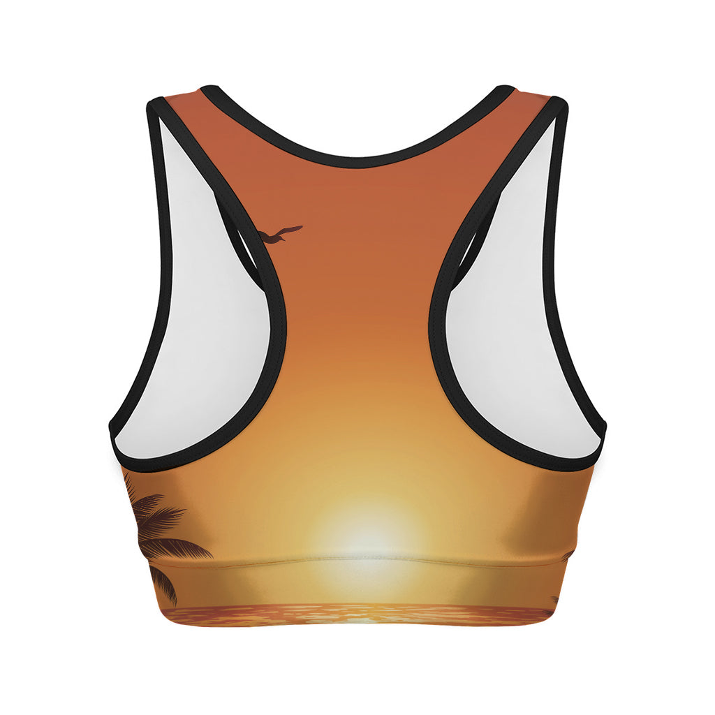 Palm Tree Beach Sunset Print Women's Sports Bra