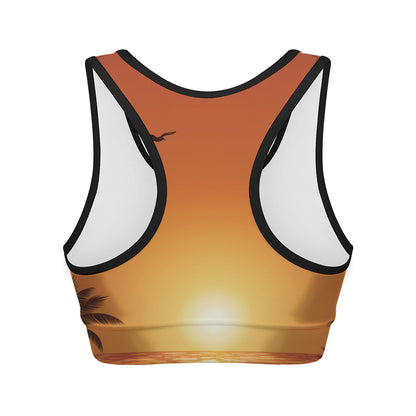 Palm Tree Beach Sunset Print Women's Sports Bra