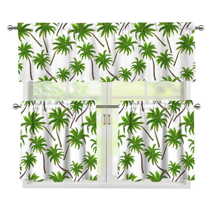 Palm Tree Pattern Print 3 Piece Kitchen Curtains