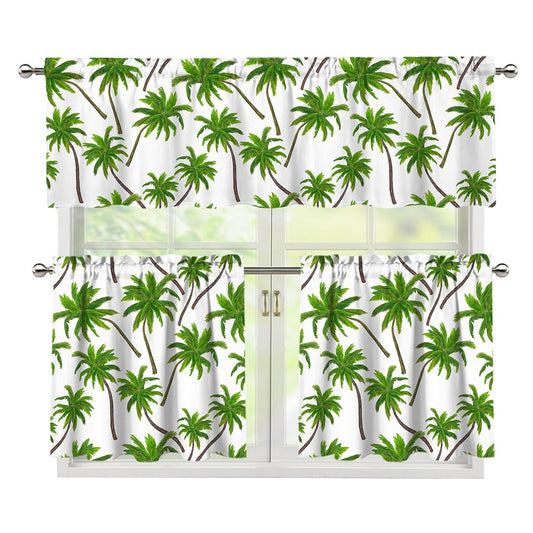 Palm Tree Pattern Print 3 Piece Kitchen Curtains