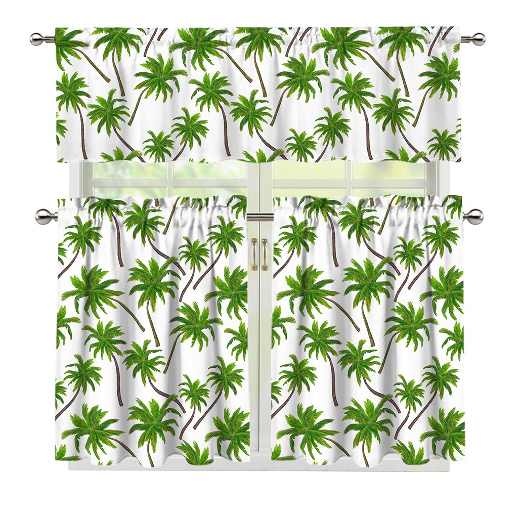 Palm Tree Pattern Print 3 Piece Kitchen Curtains