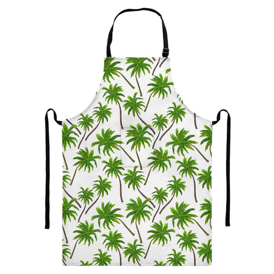 Palm Tree Pattern Print Bib Apron With Pocket
