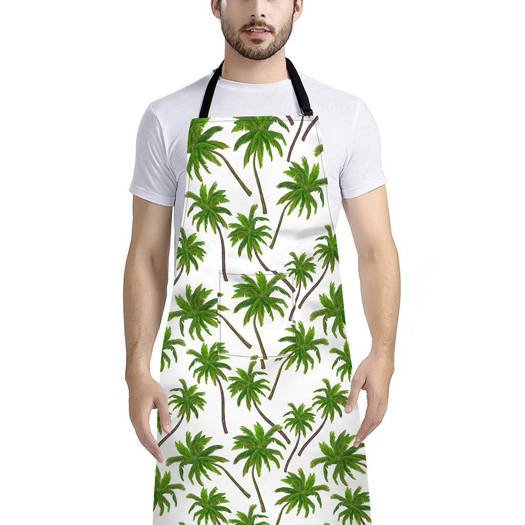 Palm Tree Pattern Print Bib Apron With Pocket