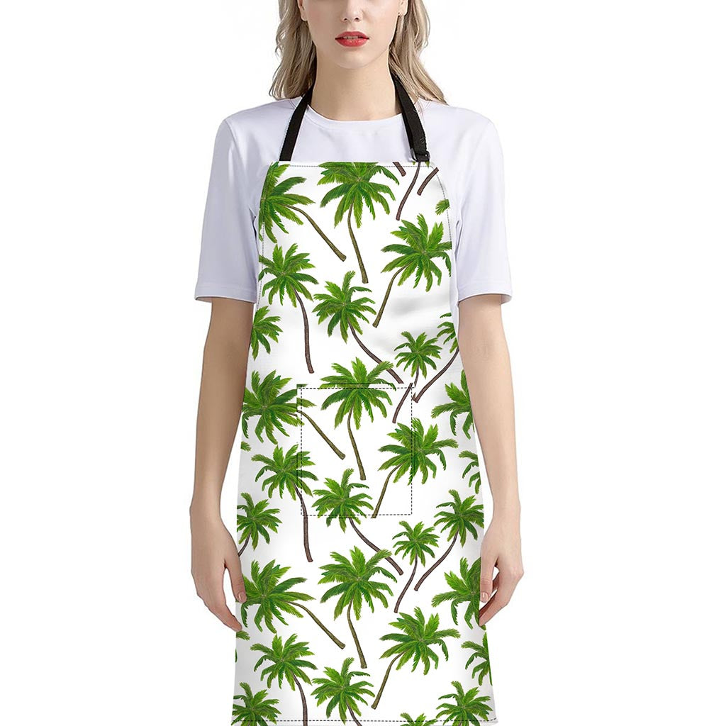 Palm Tree Pattern Print Bib Apron With Pocket