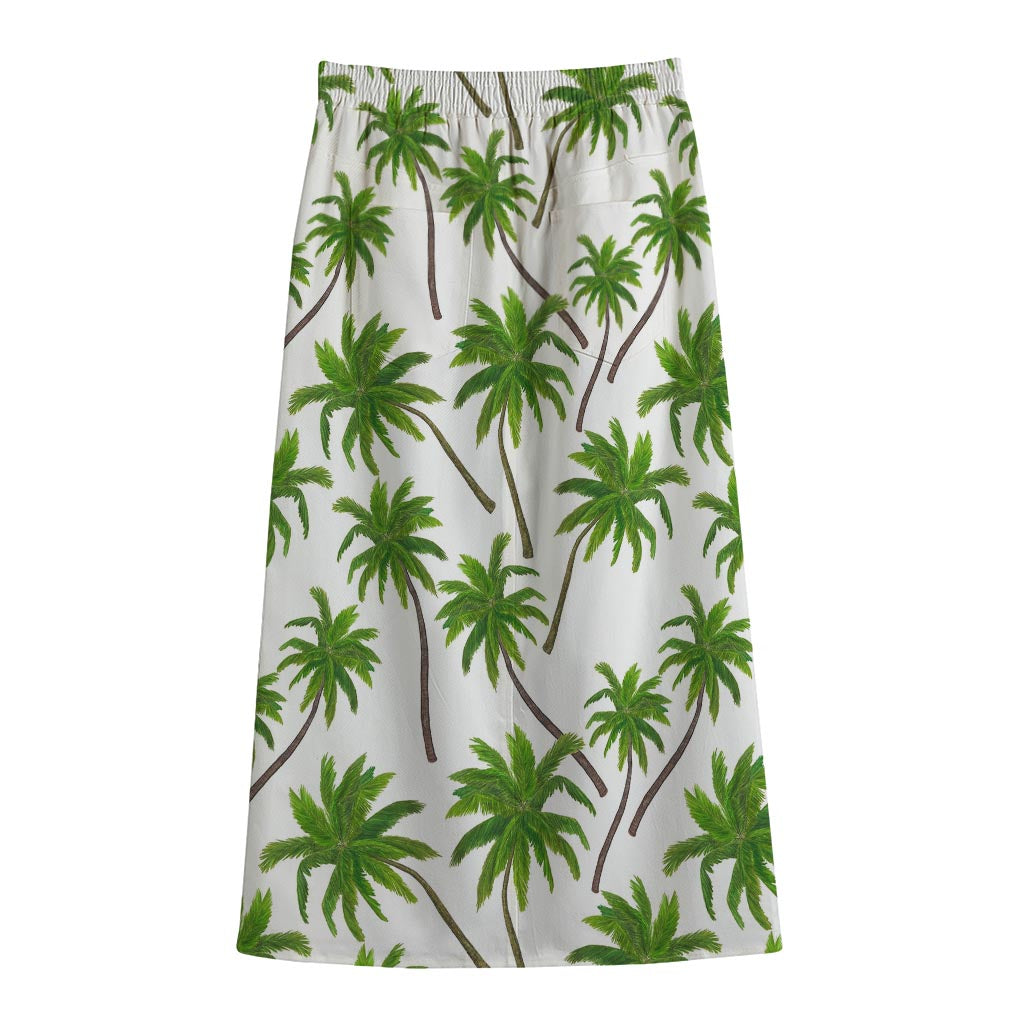 Palm Tree Pattern Print Cotton Front Slit Maxi Skirt