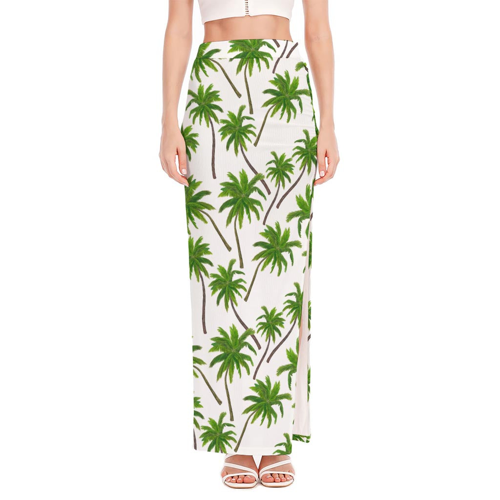 Palm Tree Pattern Print High Slit Maxi Skirt
