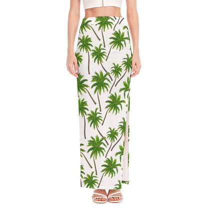 Palm Tree Pattern Print High Slit Maxi Skirt