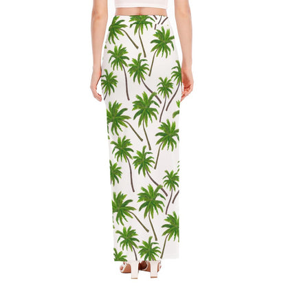 Palm Tree Pattern Print High Slit Maxi Skirt