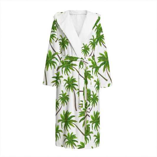 Palm Tree Pattern Print Hooded Bathrobe