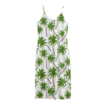 Palm Tree Pattern Print Jersey Midi Cami Dress