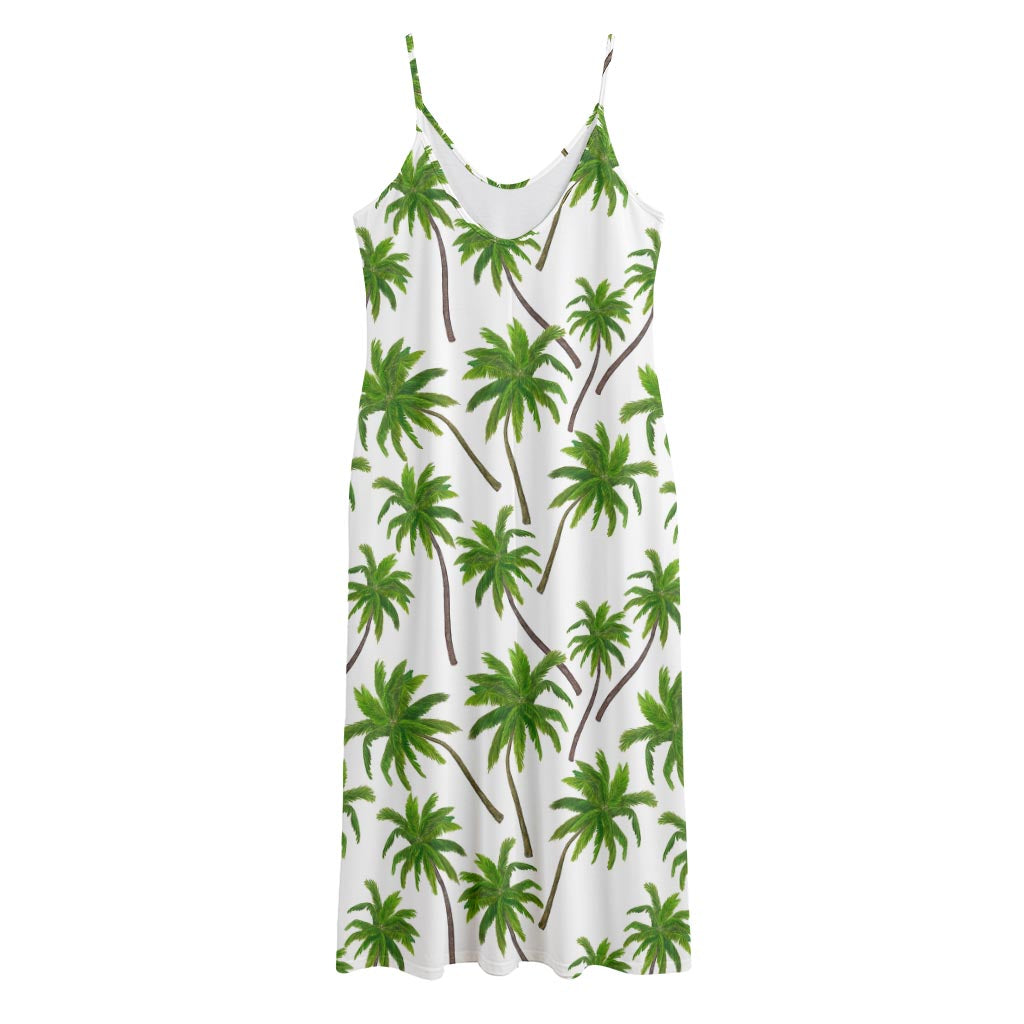 Palm Tree Pattern Print Jersey Midi Cami Dress