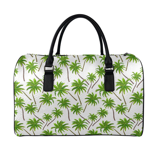 Palm Tree Pattern Print Leather Duffle Bag