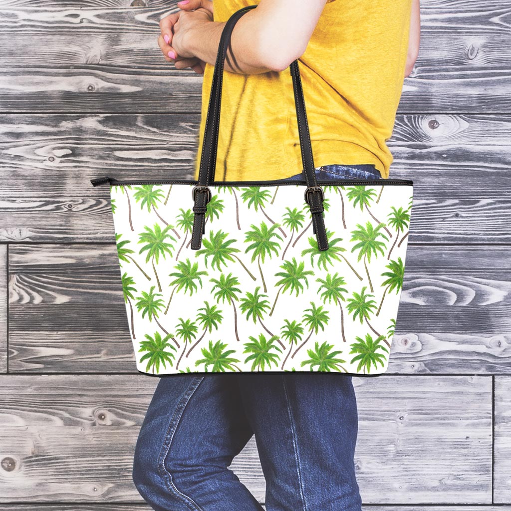 Palm Tree Pattern Print Leather Tote Bag