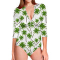 Palm Tree Pattern Print Long Sleeve Swimsuit