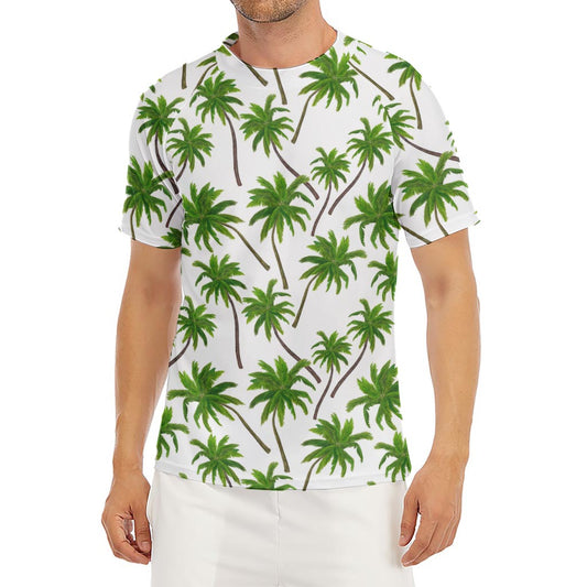 Palm Tree Pattern Print Men's Short Sleeve Rash Guard