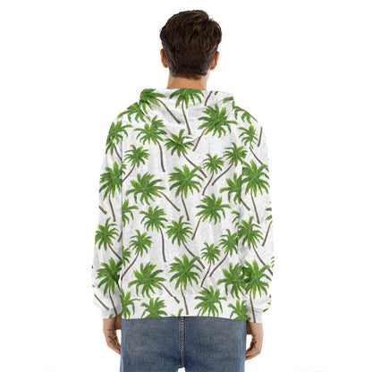 Palm Tree Pattern Print Men's Velvet Pullover Hoodie
