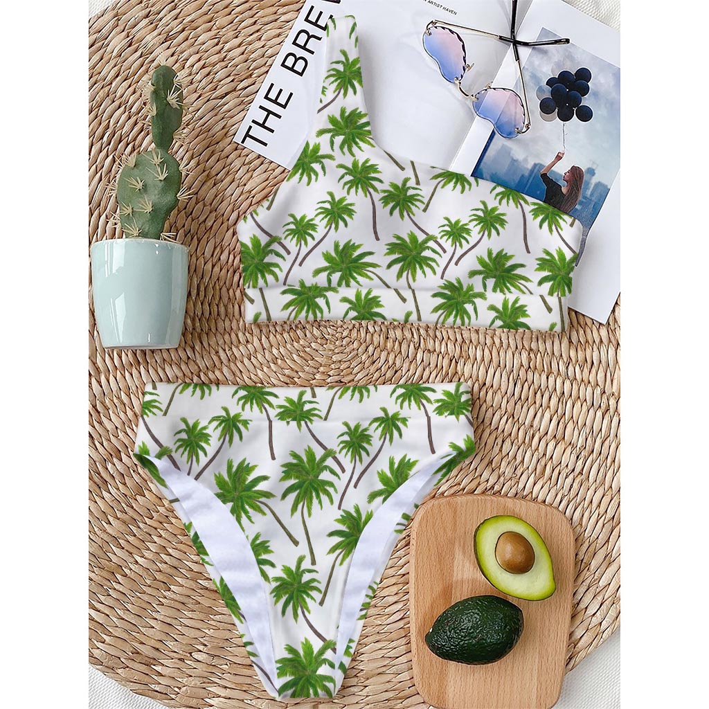 Palm Tree Pattern Print One Shoulder Bikini Top