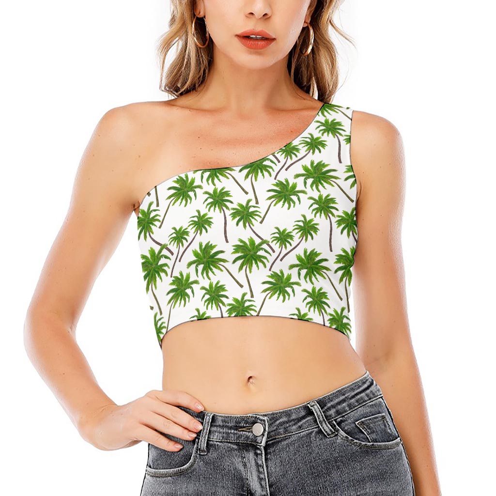 Palm Tree Pattern Print One Shoulder Crop Top