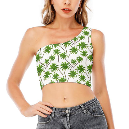 Palm Tree Pattern Print One Shoulder Crop Top
