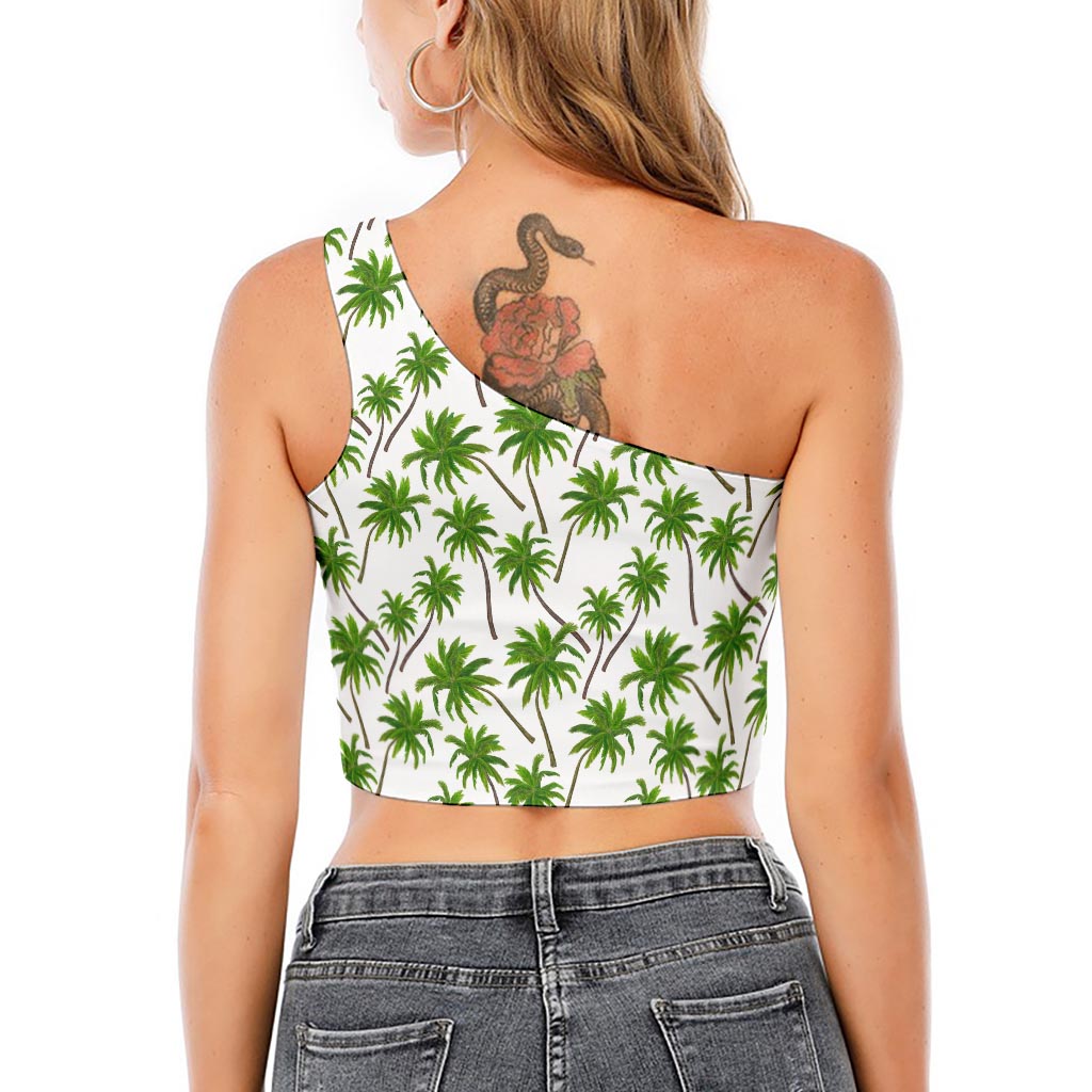 Palm Tree Pattern Print One Shoulder Crop Top