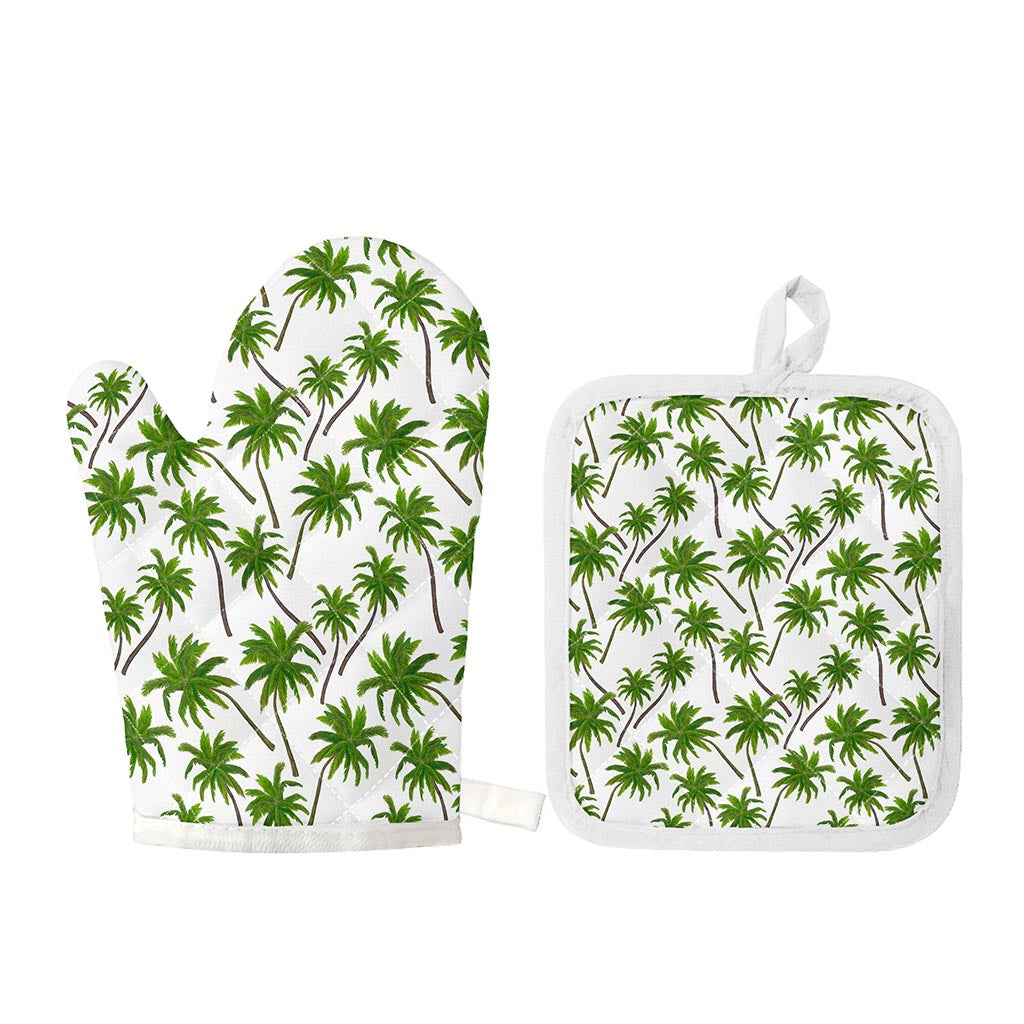 Palm Tree Pattern Print Oven Mitt And Pot Holder Set