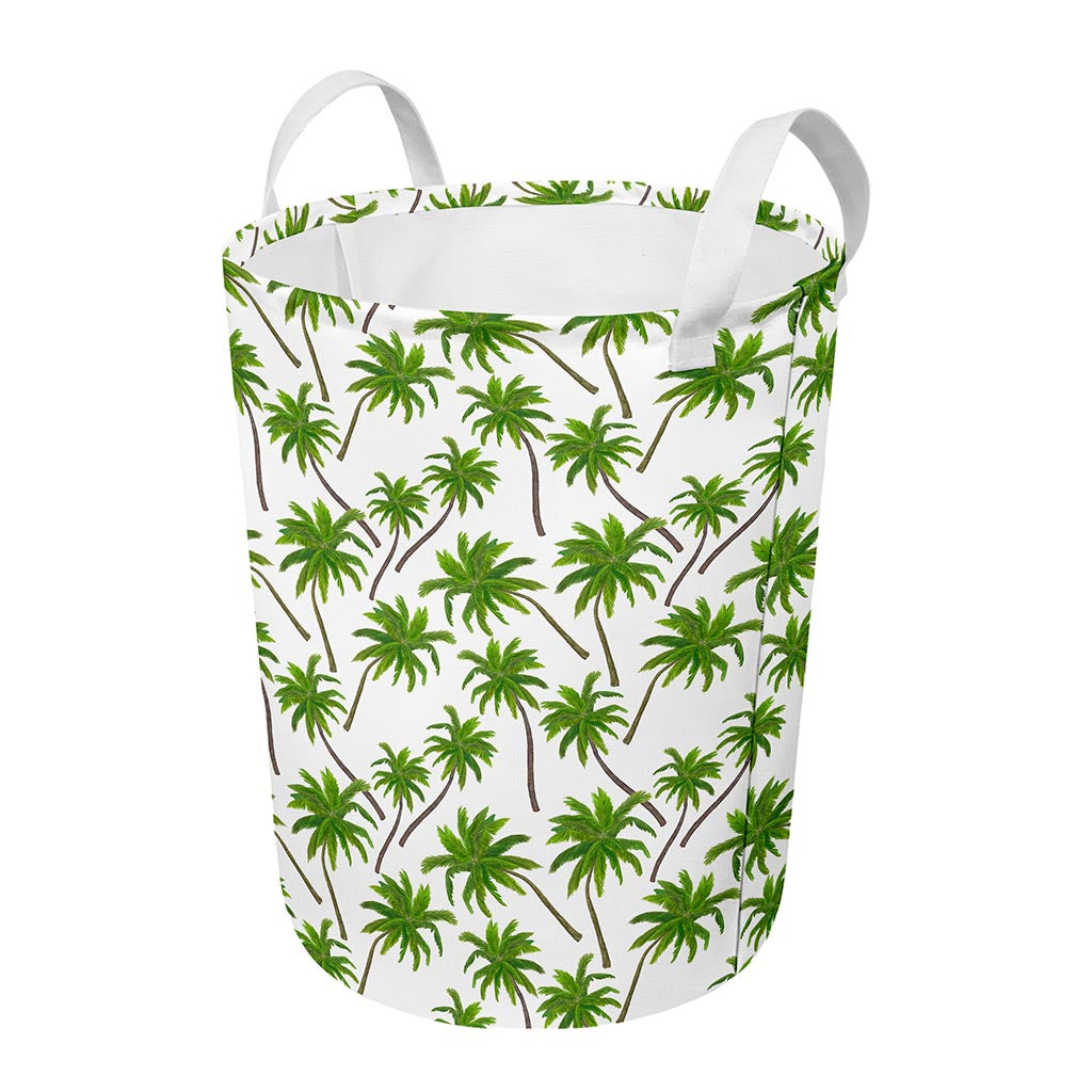 Palm Tree Pattern Print Round Laundry Basket