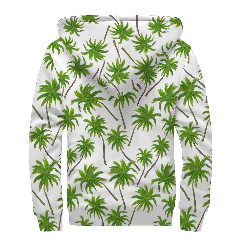 Palm Tree Pattern Print Sherpa Lined Zip Up Hoodie