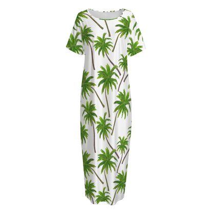 Palm Tree Pattern Print Short Sleeve Long Nightdress