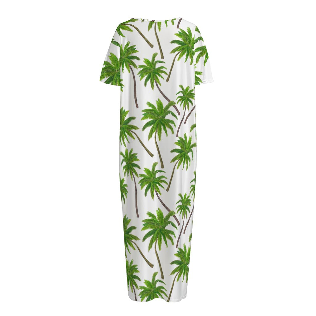 Palm Tree Pattern Print Short Sleeve Long Nightdress