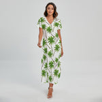Palm Tree Pattern Print Short Sleeve Maxi Dress