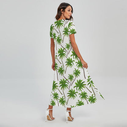 Palm Tree Pattern Print Short Sleeve Maxi Dress