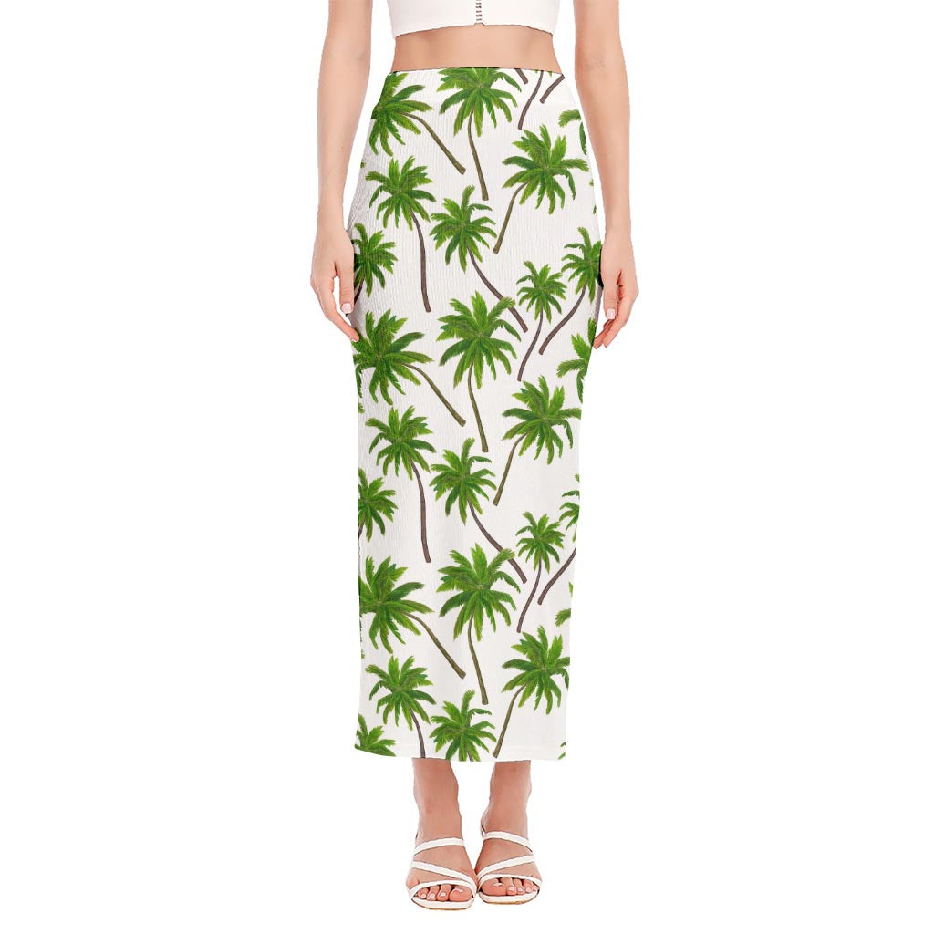 Palm Tree Pattern Print Side Slit Maxi Skirt