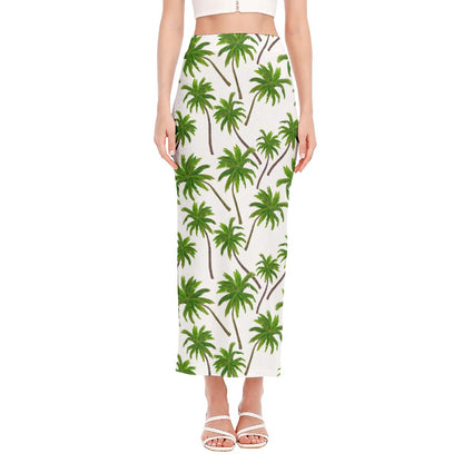 Palm Tree Pattern Print Side Slit Maxi Skirt
