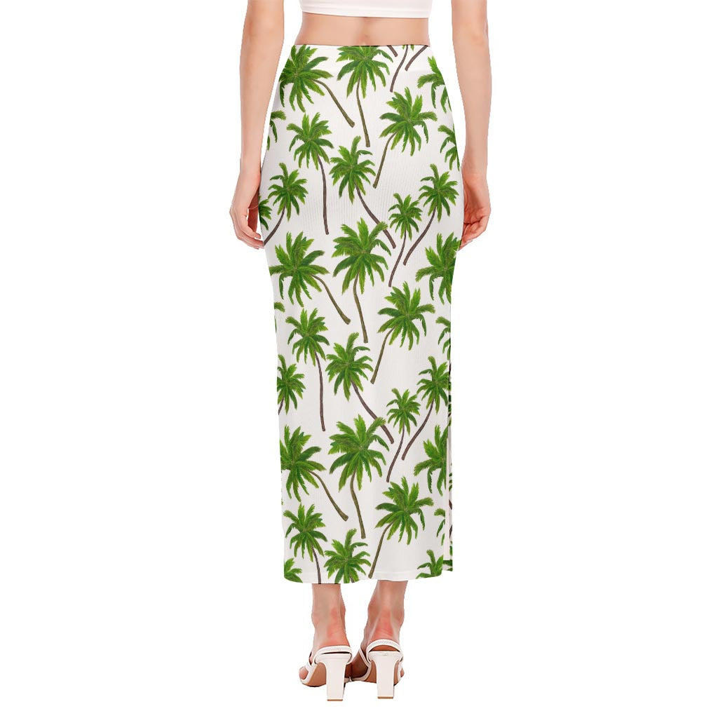 Palm Tree Pattern Print Side Slit Maxi Skirt