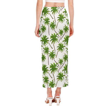 Palm Tree Pattern Print Side Slit Maxi Skirt