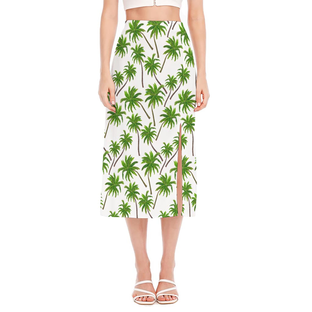 Palm Tree Pattern Print Side Slit Midi Skirt