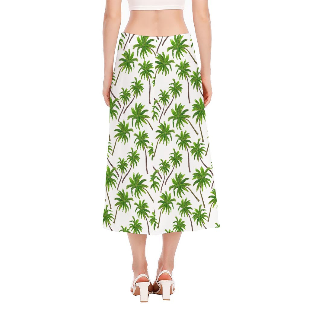 Palm Tree Pattern Print Side Slit Midi Skirt
