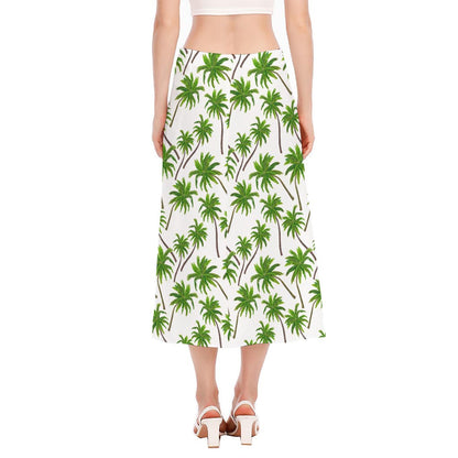 Palm Tree Pattern Print Side Slit Midi Skirt